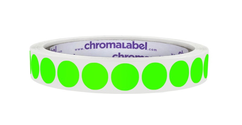 ChromaLabel 1/2 Inch Round Colored Stickers, High Visibility Permanent Color Coding Labels, Easy to Write On Dot Stickers - 1000 Colored Sticker Dots per Roll, Matte Finish Fluorescent Green - Image 1